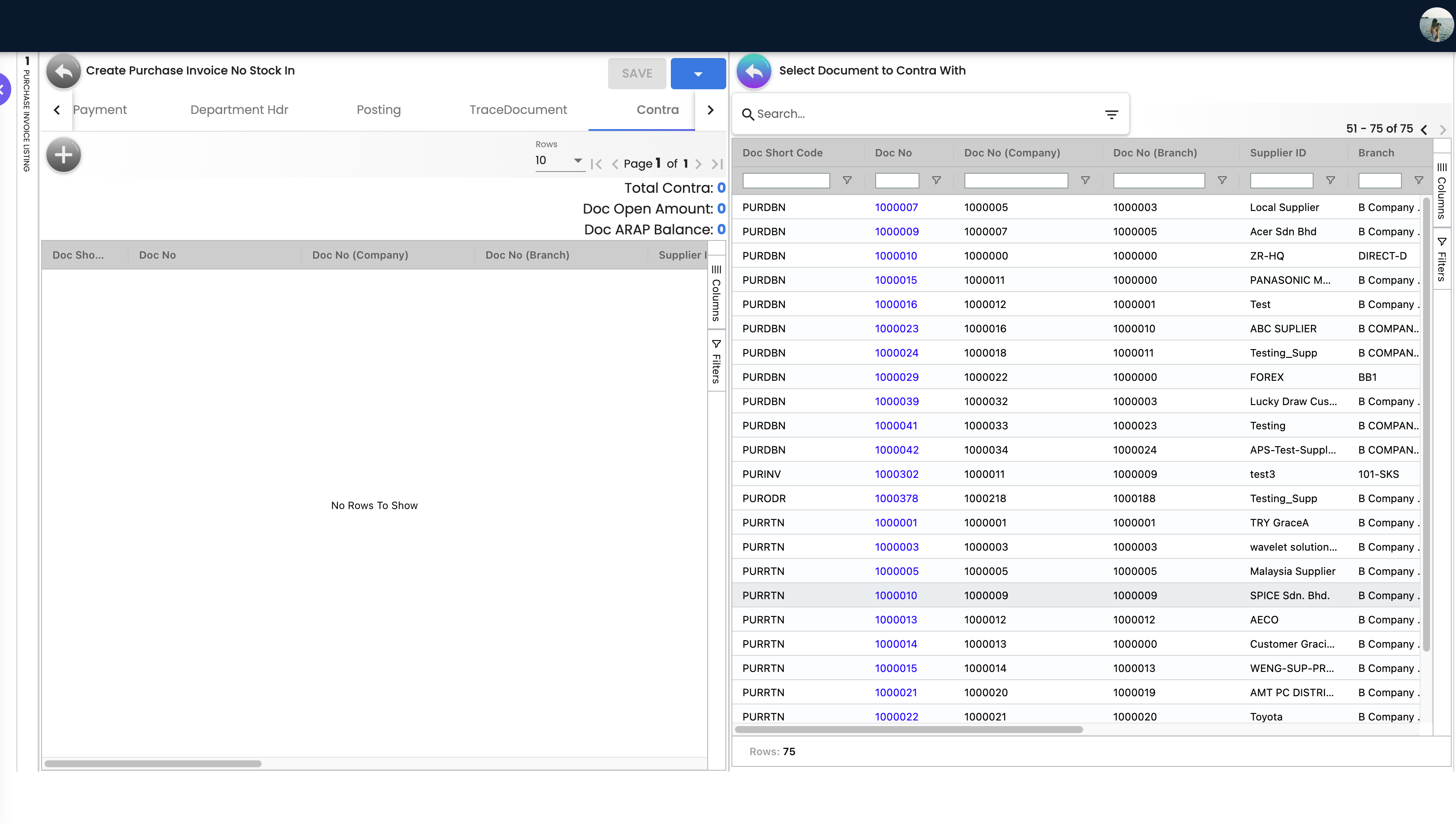 Create Invoice - Contra Tab
