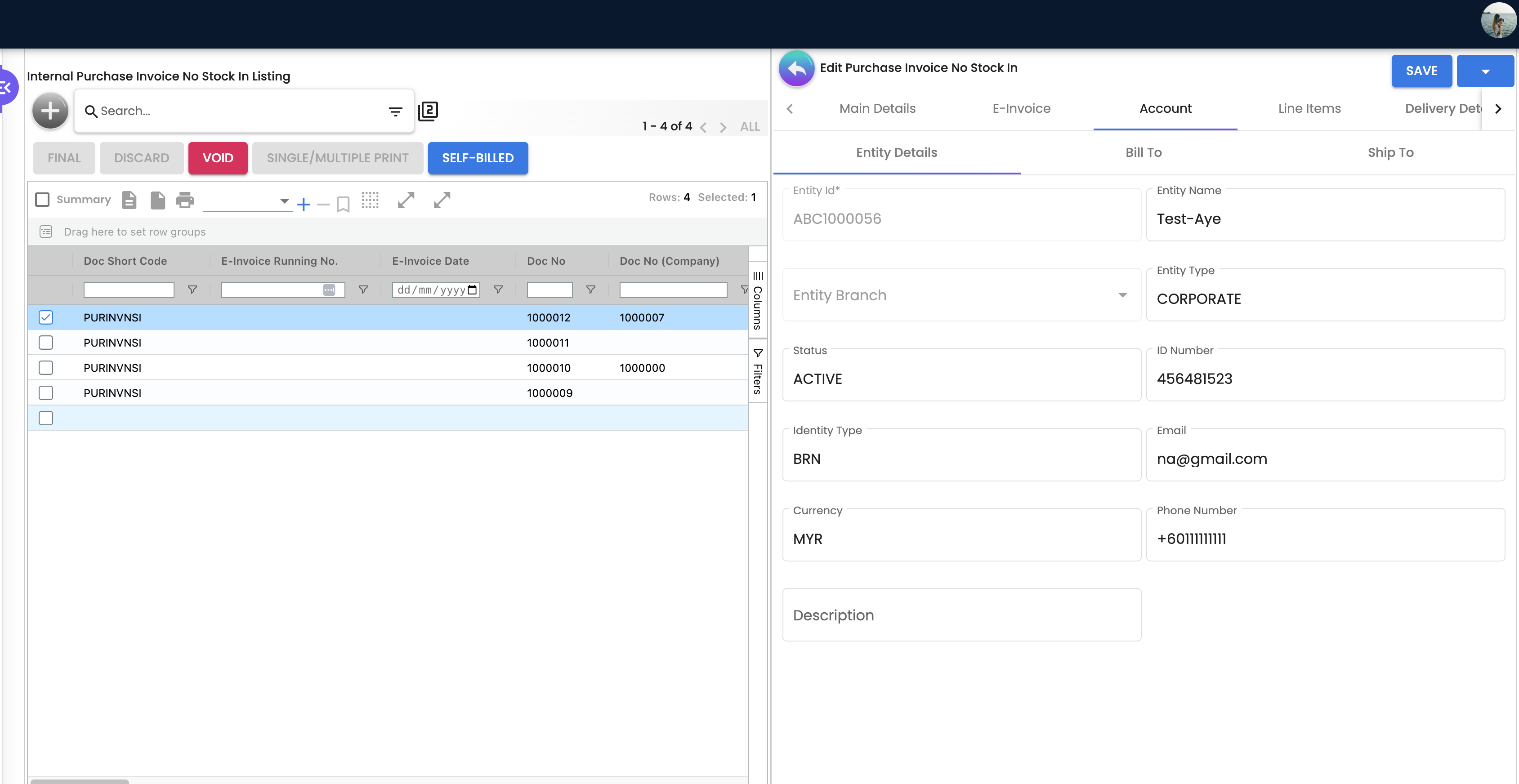Edit Invoice - Account Tab