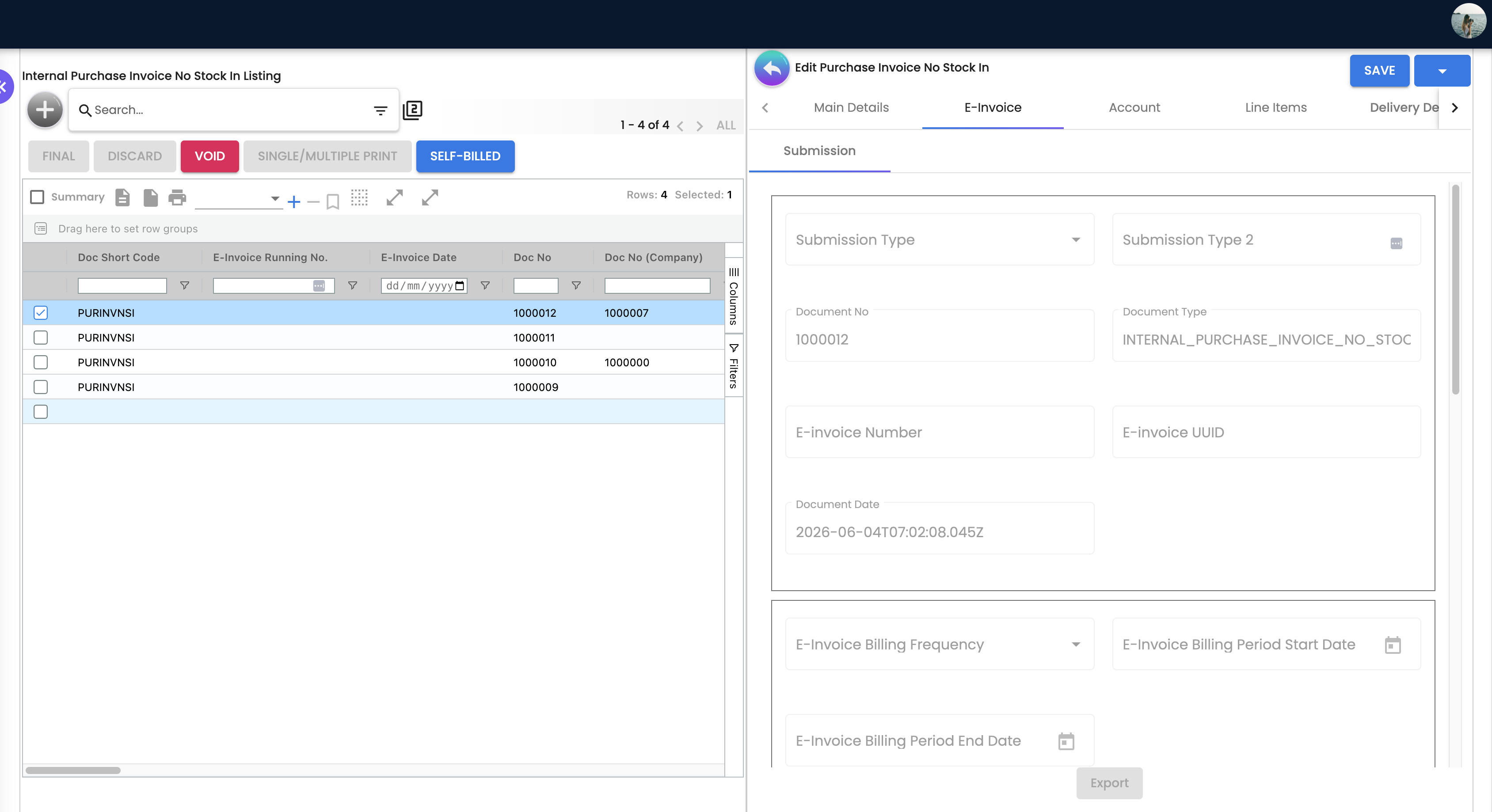 Edit Invoice - E-Invoice Tab