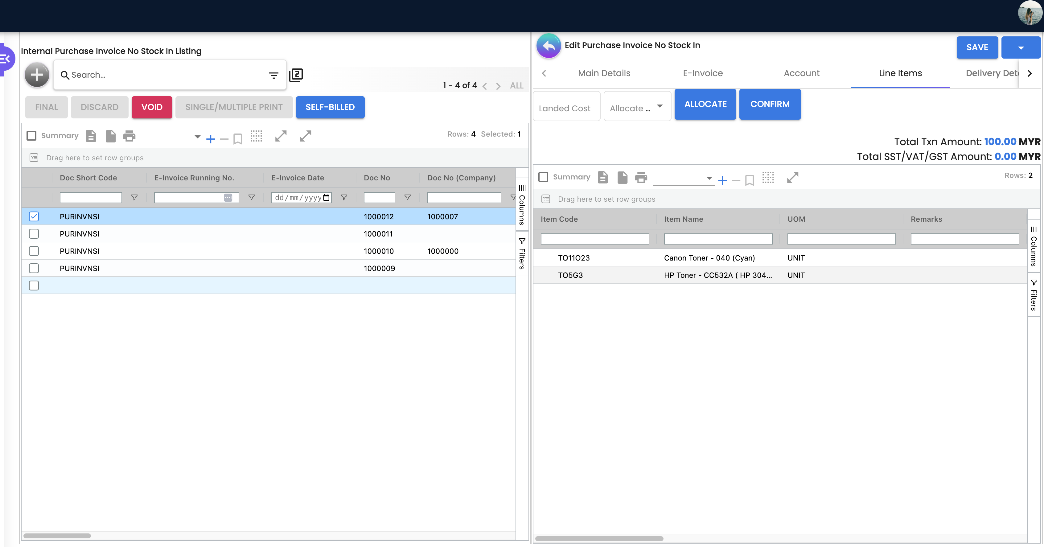 Edit Invoice - Line Items Tab