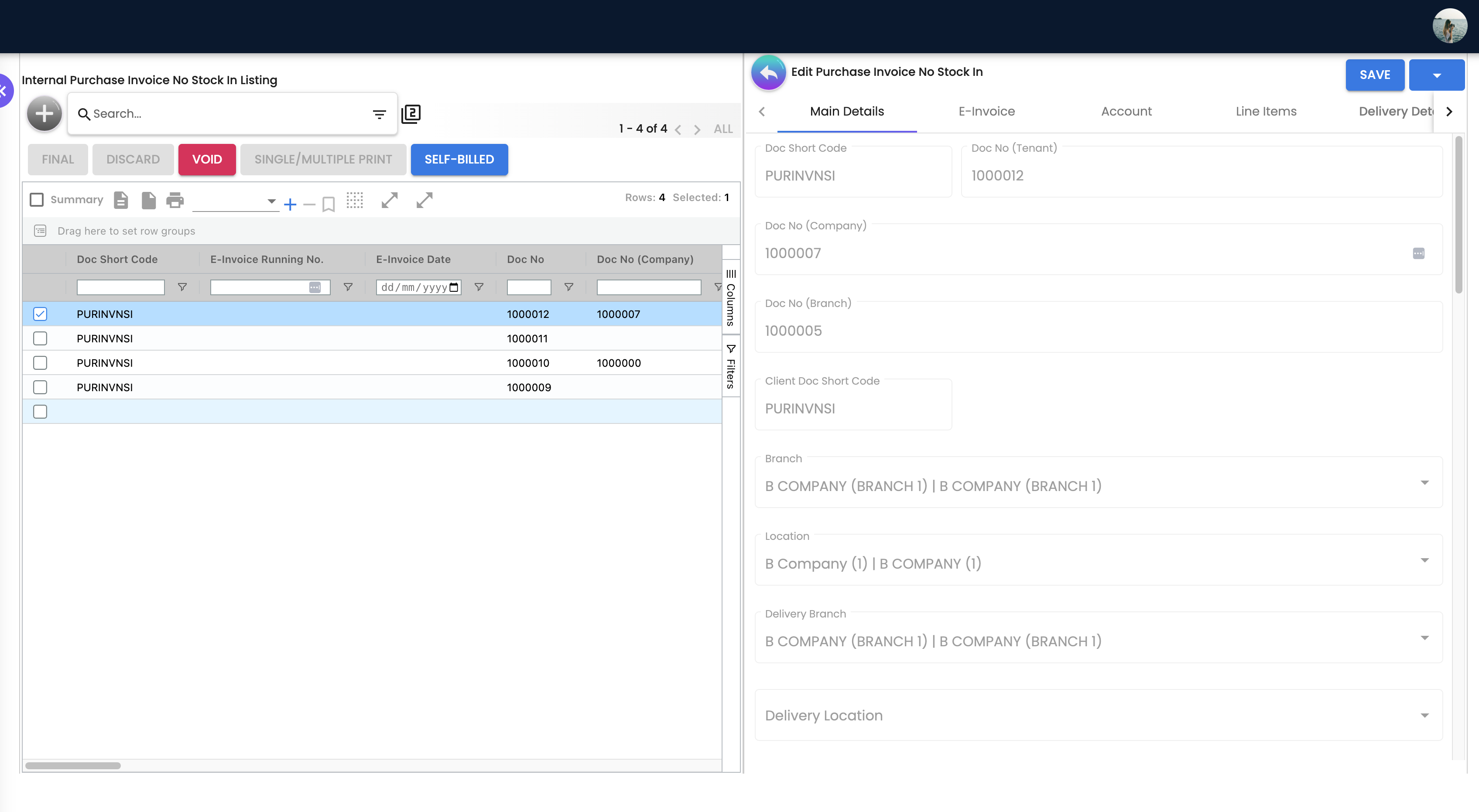 Edit Invoice - Main Details Tab