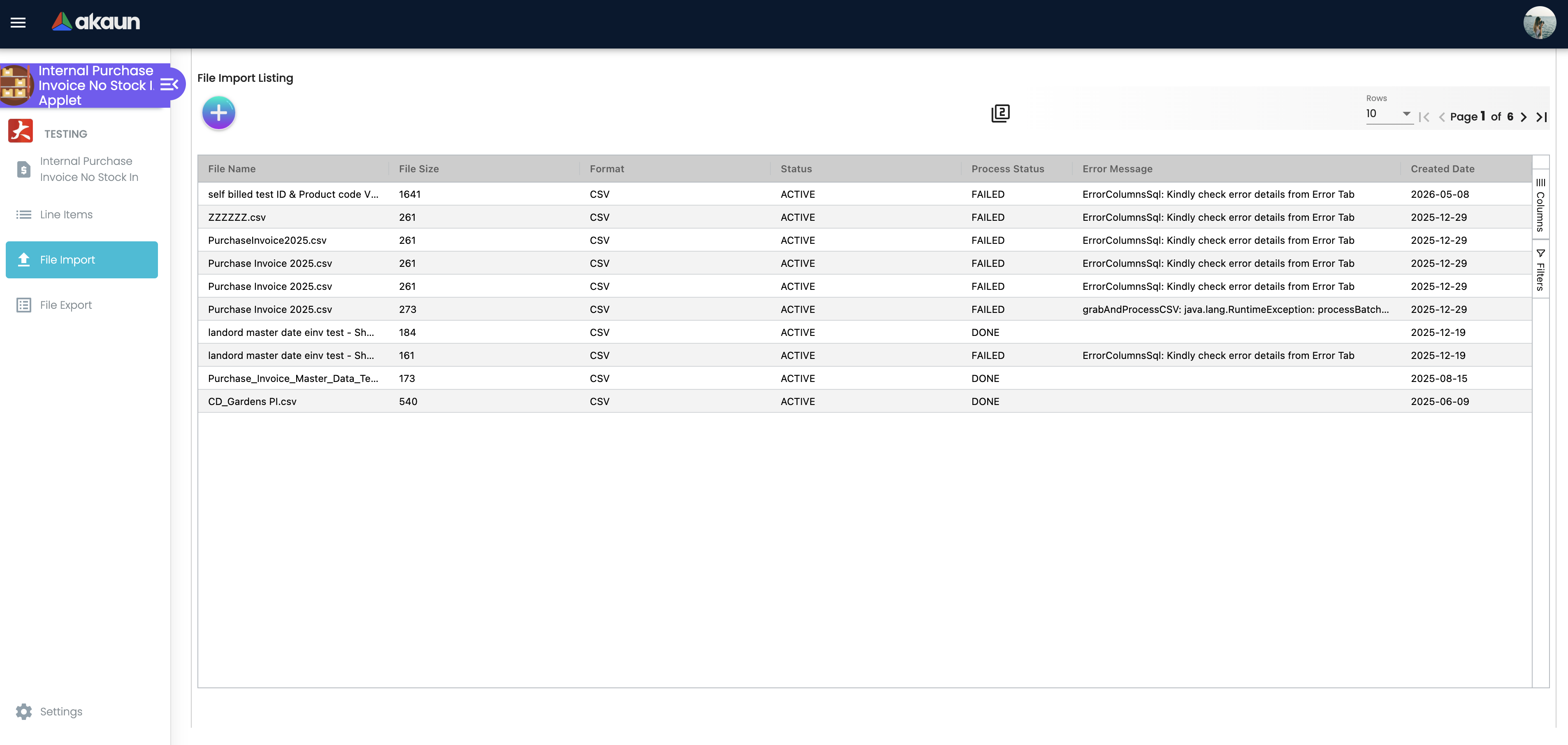 File Import Listing