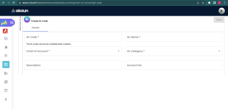 GL Code Creation Screen