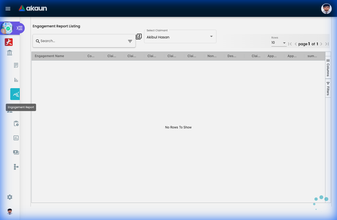 Engagement Reports view showing project-based claims