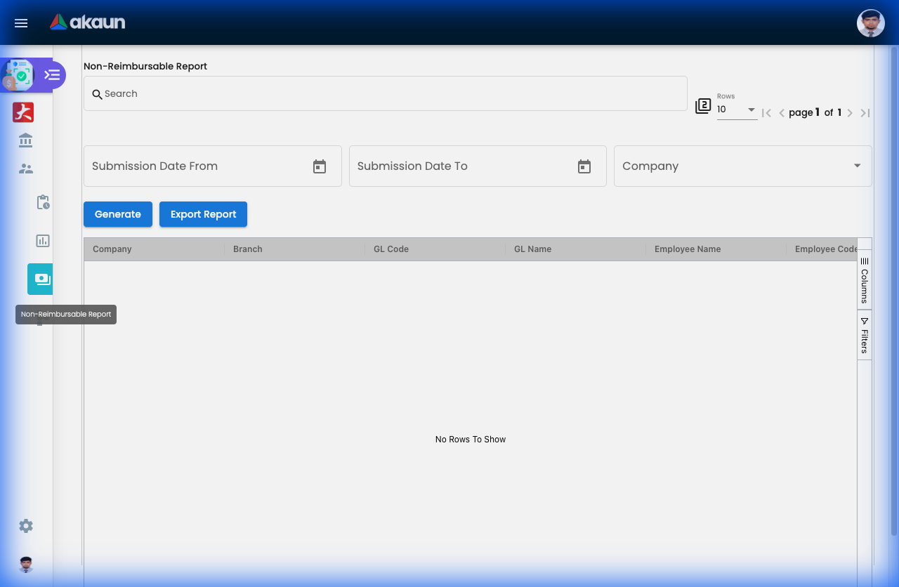 Non-Reimbursable Report showing company-paid expenses