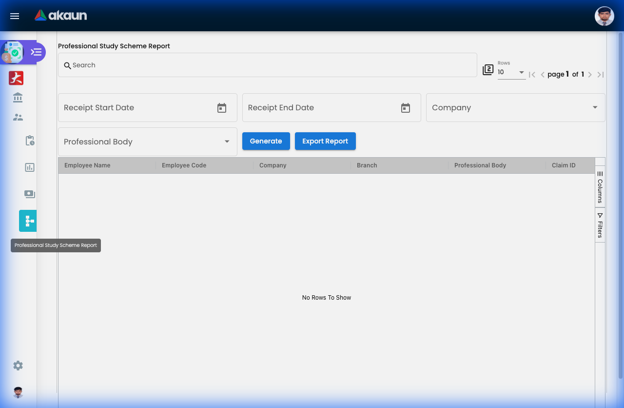 Professional Study Scheme Report showing education expenses