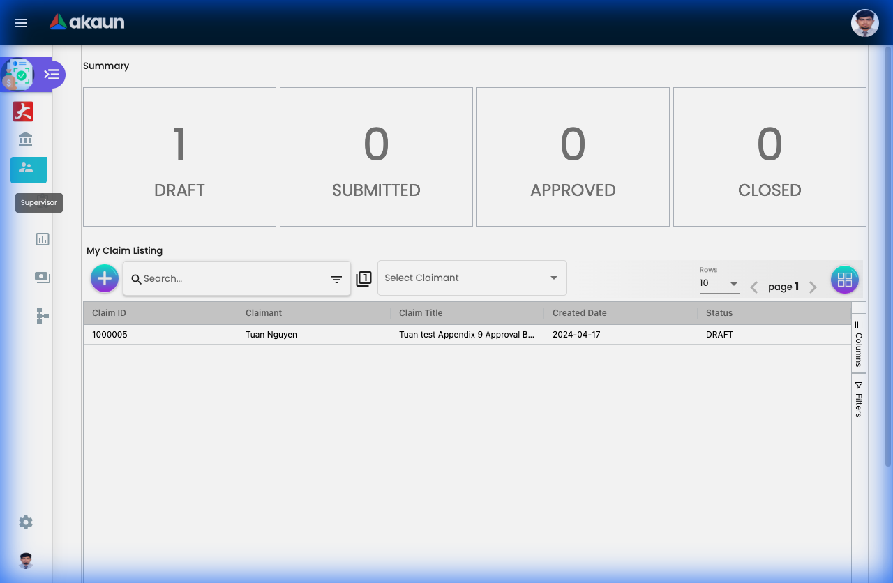 Team Claims sidebar menu showing Staff Reports and Pending Approvals options