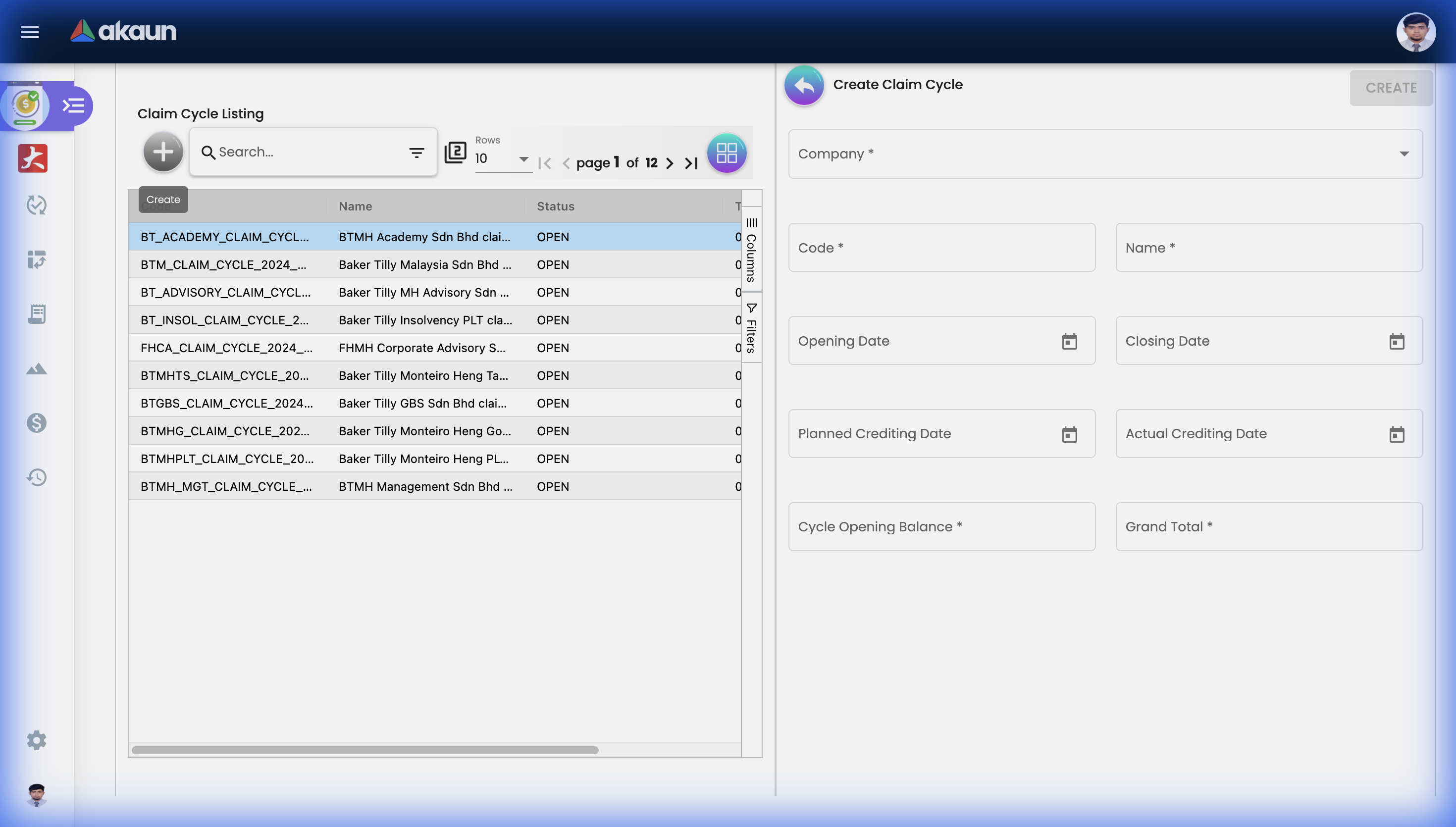 Create Claim Cycle Form