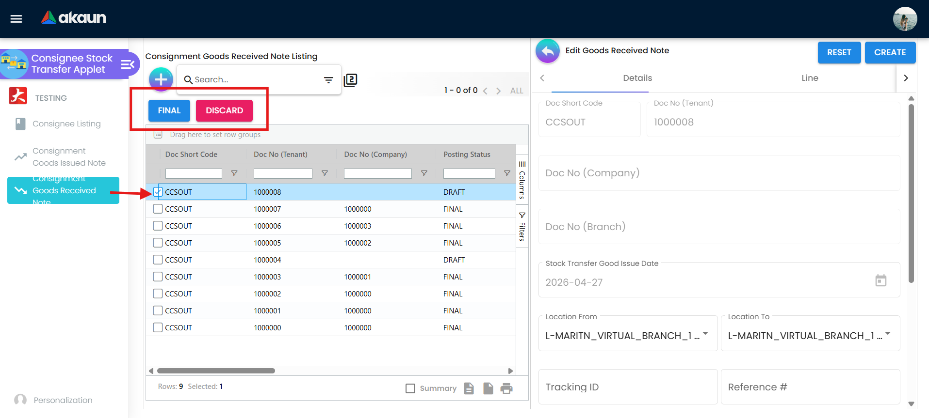 Issued note listing actions
