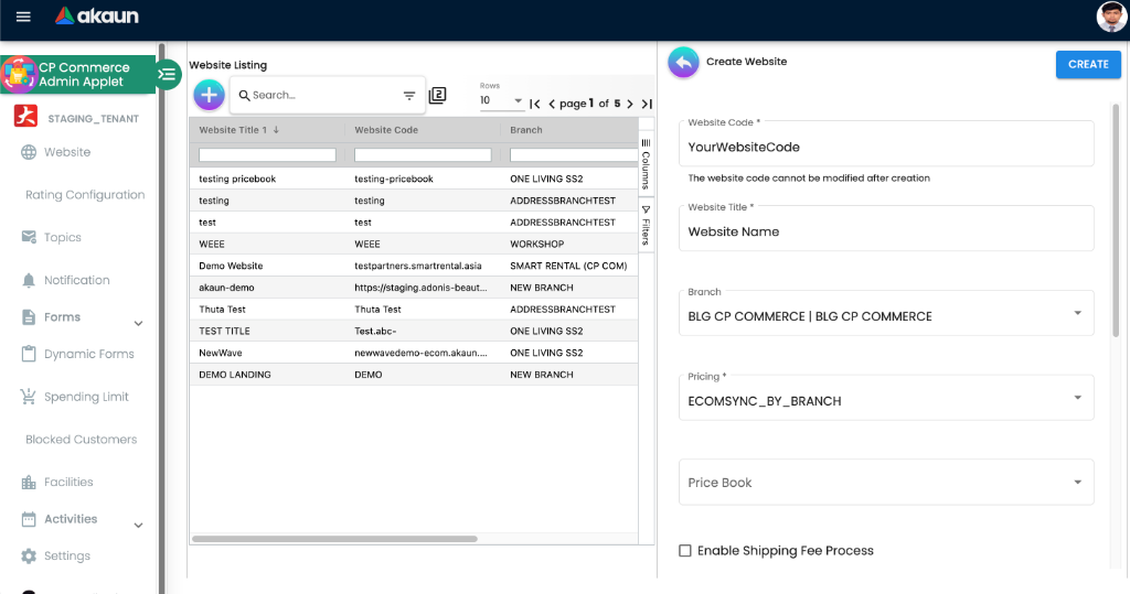 Website Creation Interface