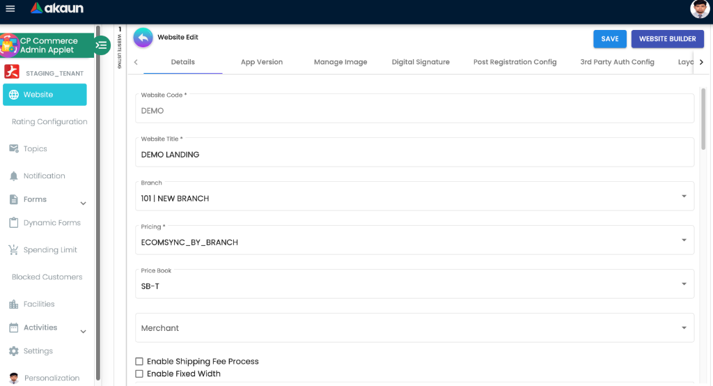 Website Edit Content Tabs