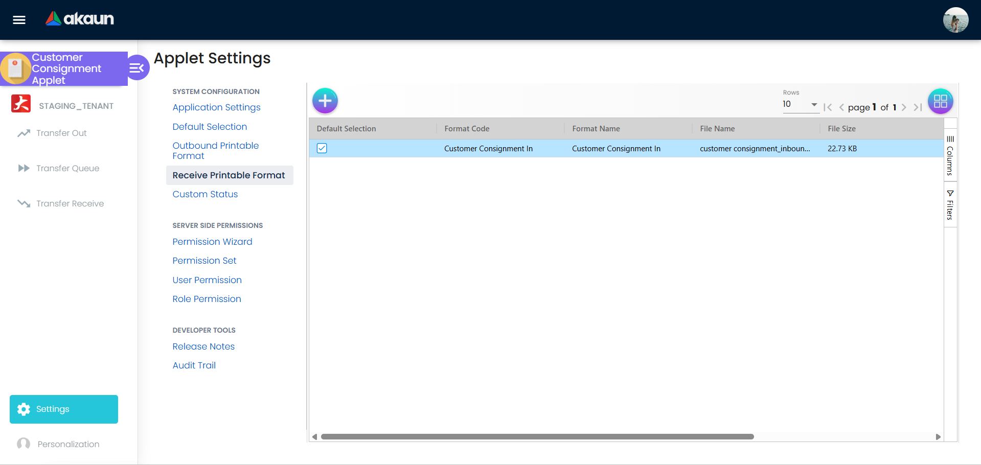 Printable format configuration