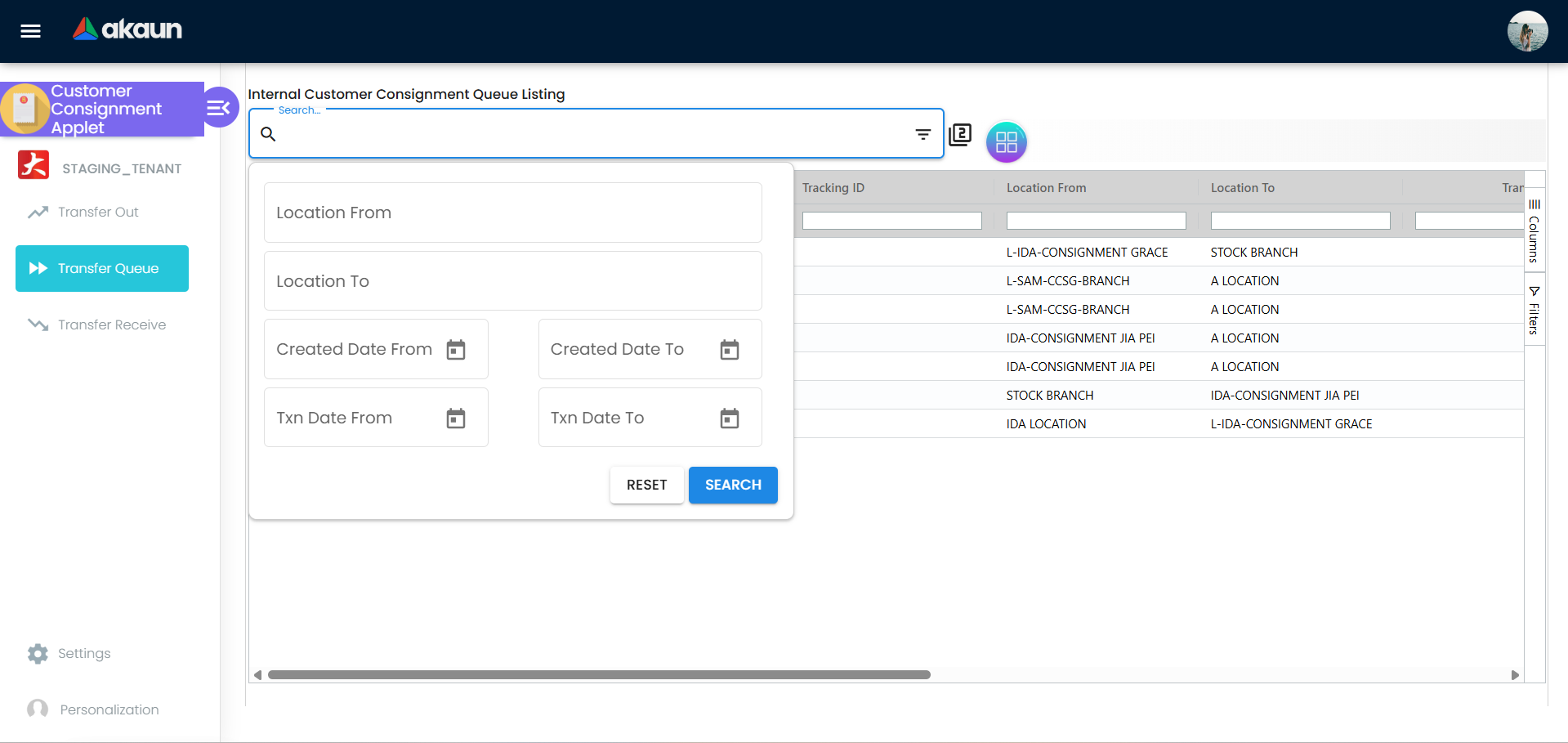 Transfer Queue Filters