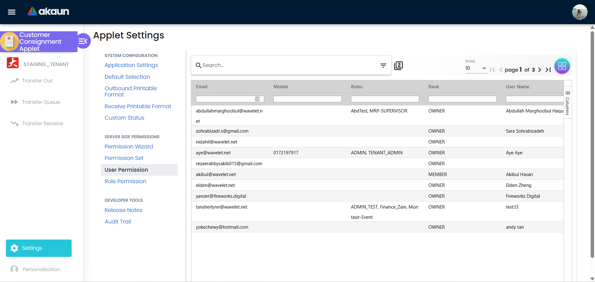 Settings & Configuration for user permission