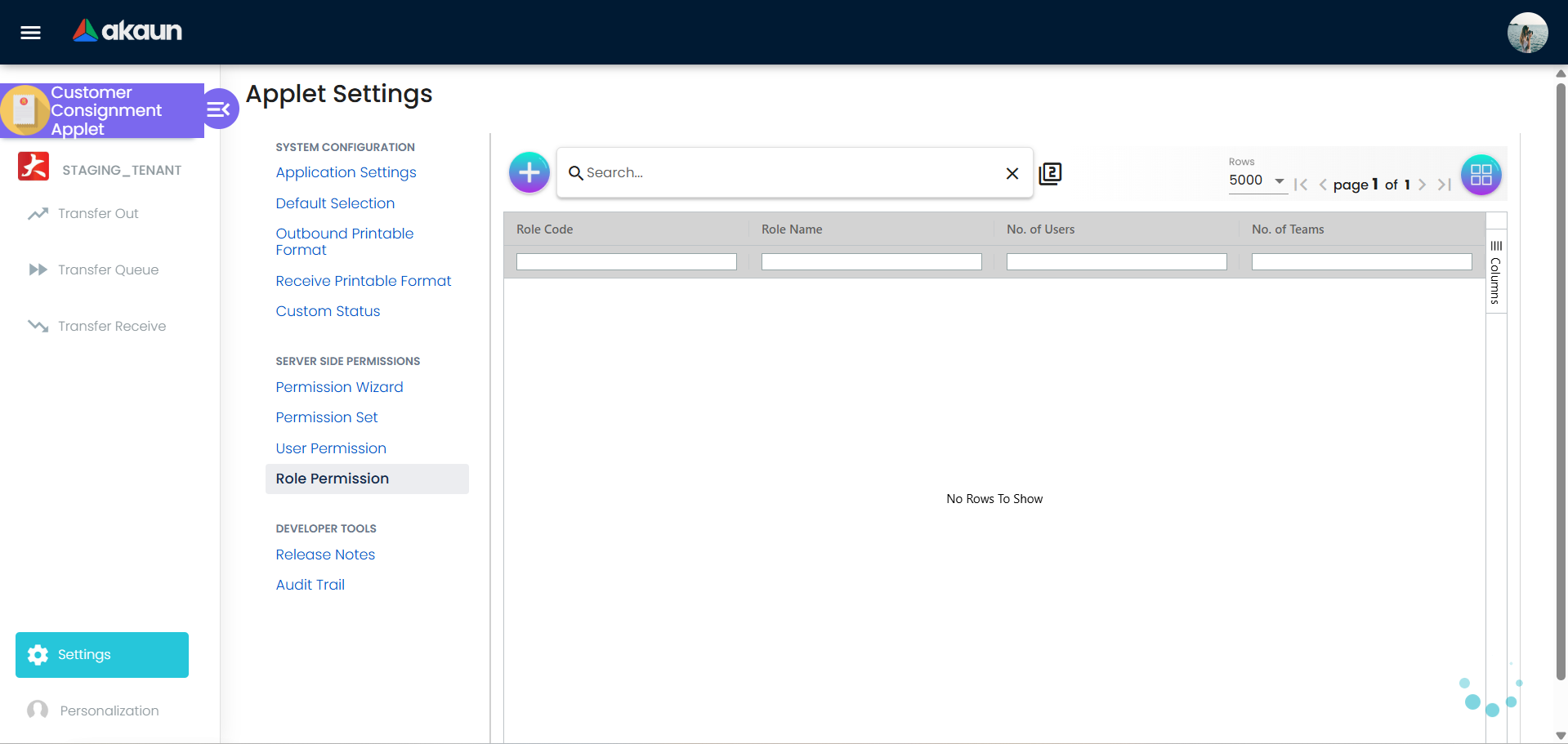 Settings & Configuration for role permission