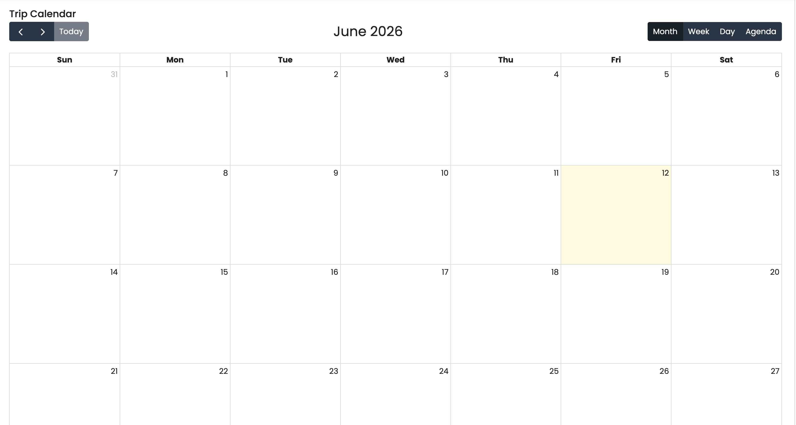 Trip Calendar - Month View
