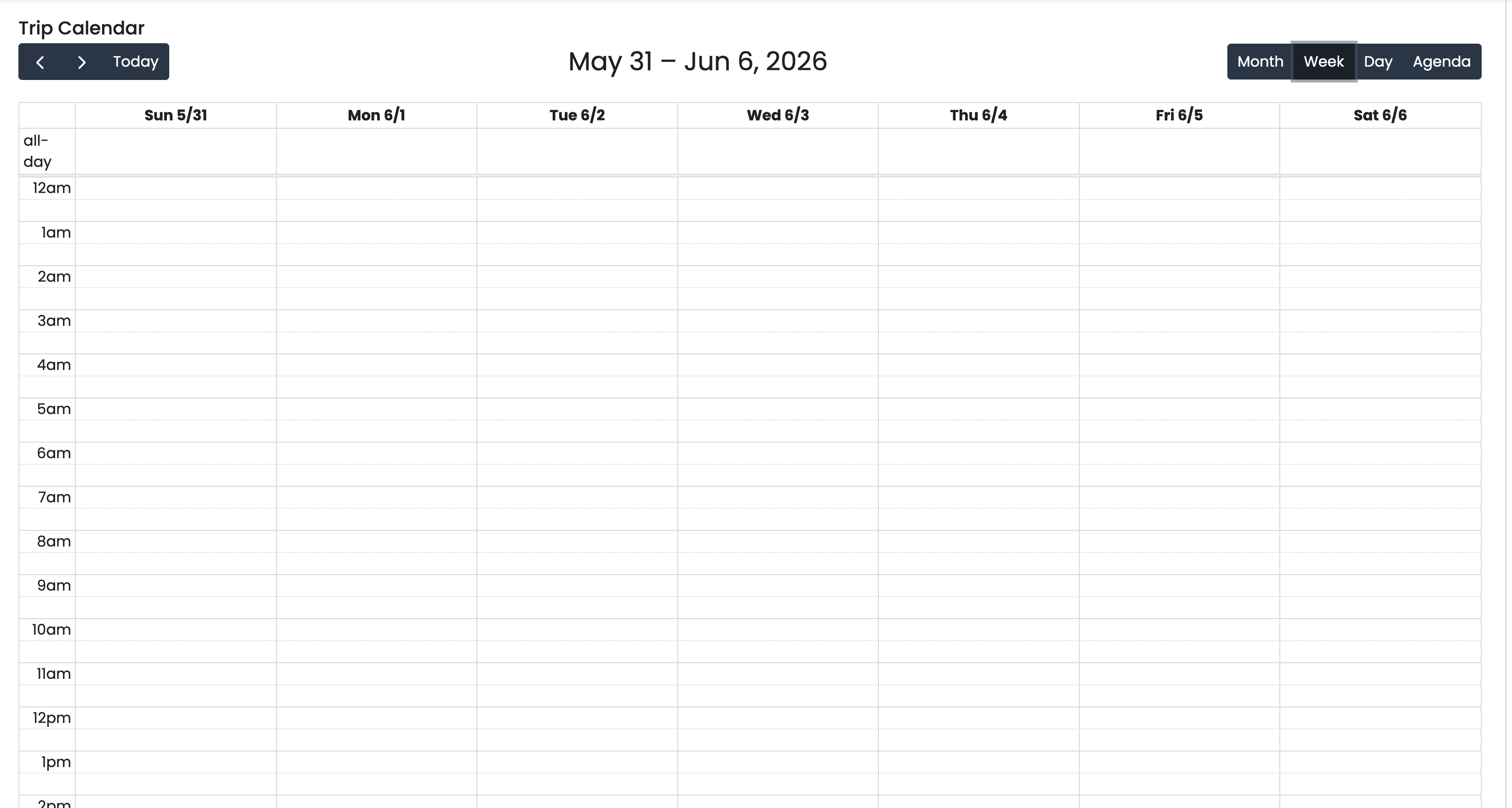 Trip Calendar - Week View