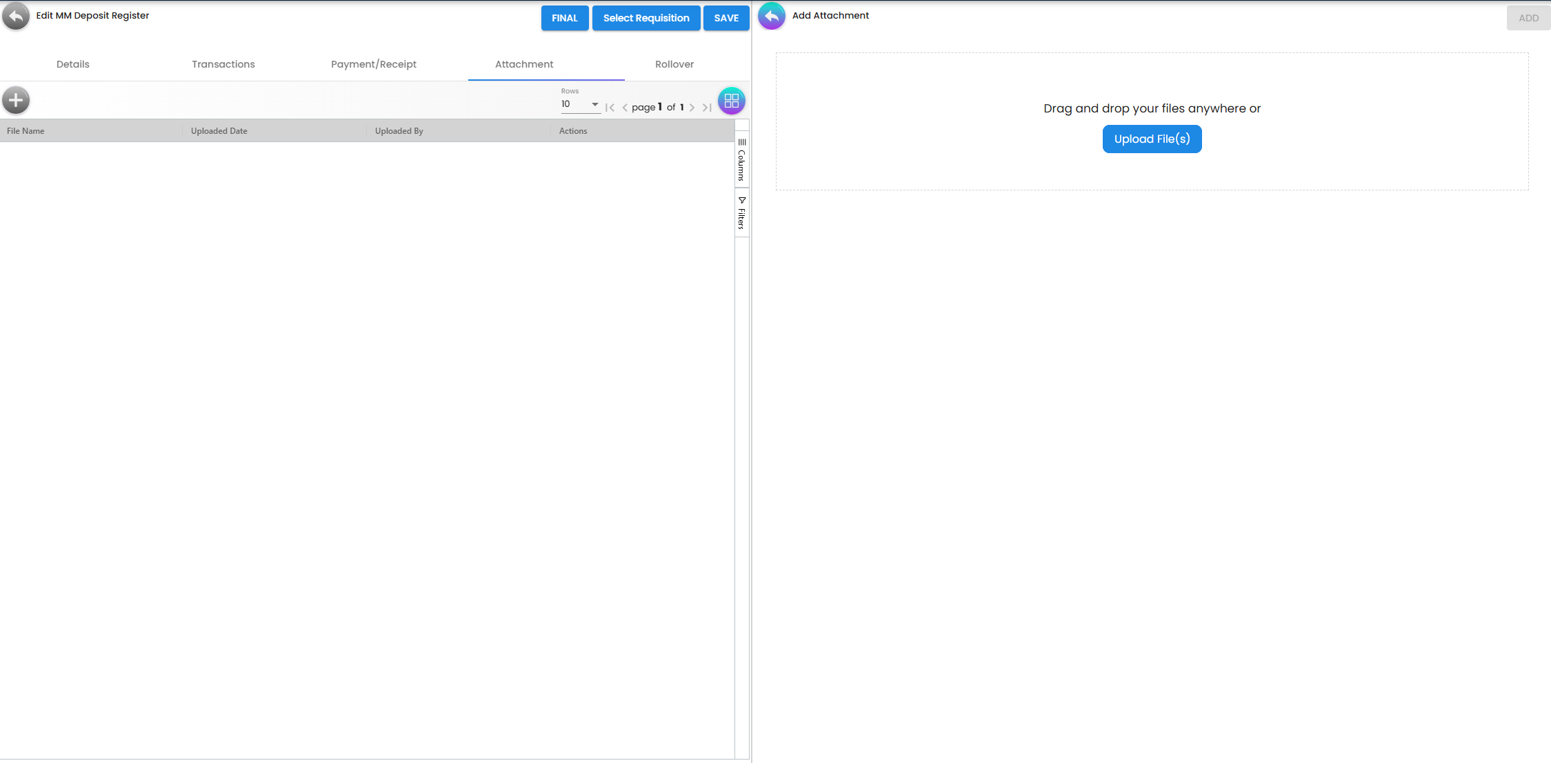 Attachment Tab - secure storage for bank certificates and confirmation letters