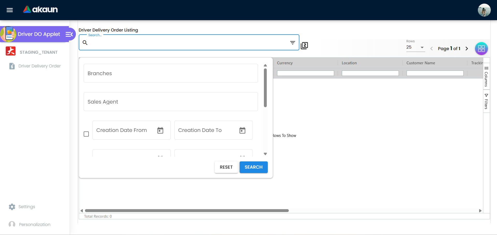 Driver Delivery Order Advanced Filtering