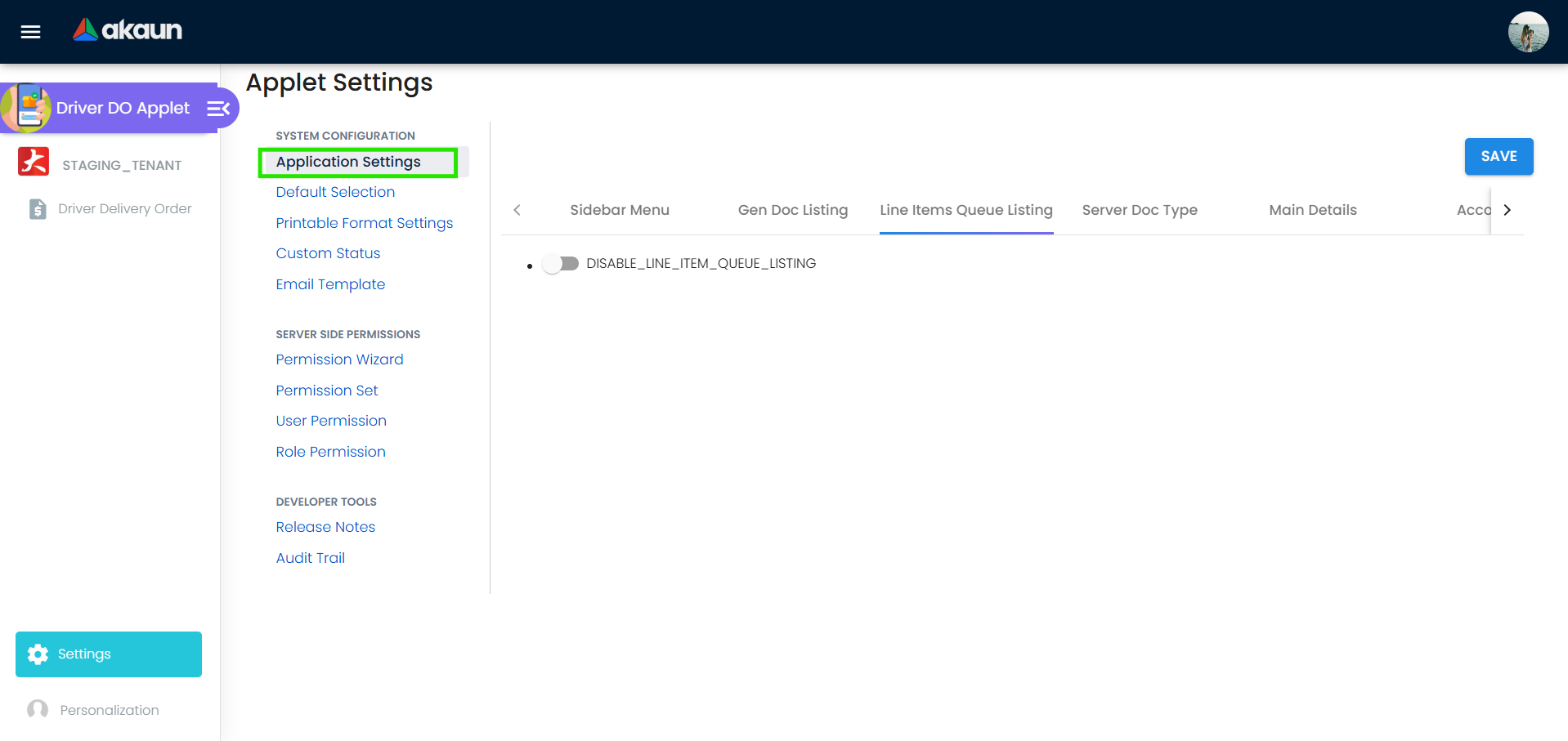 Application setting for driver delivery order applet