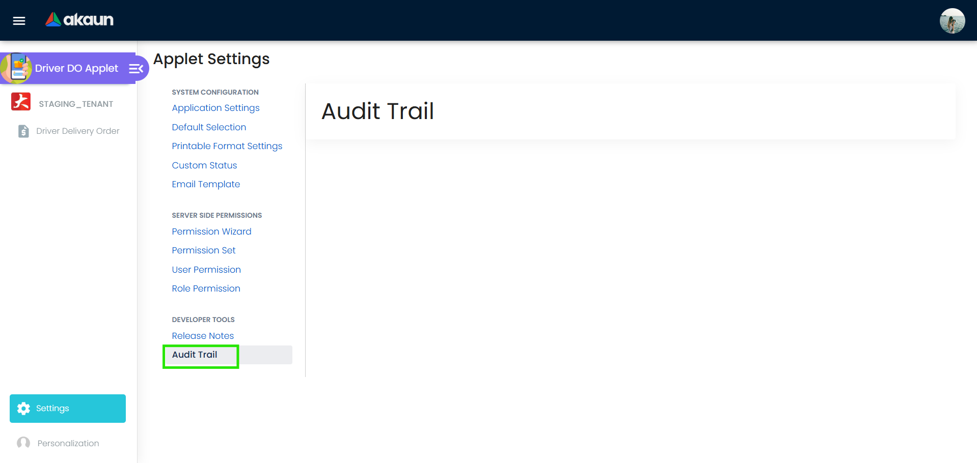 Audit trail on Driver Delivery Order Applet