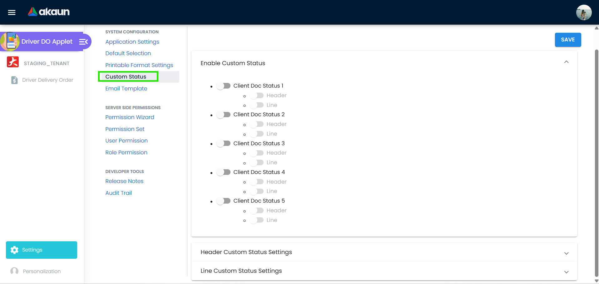 Custom status on Driver Delivery Order Applet