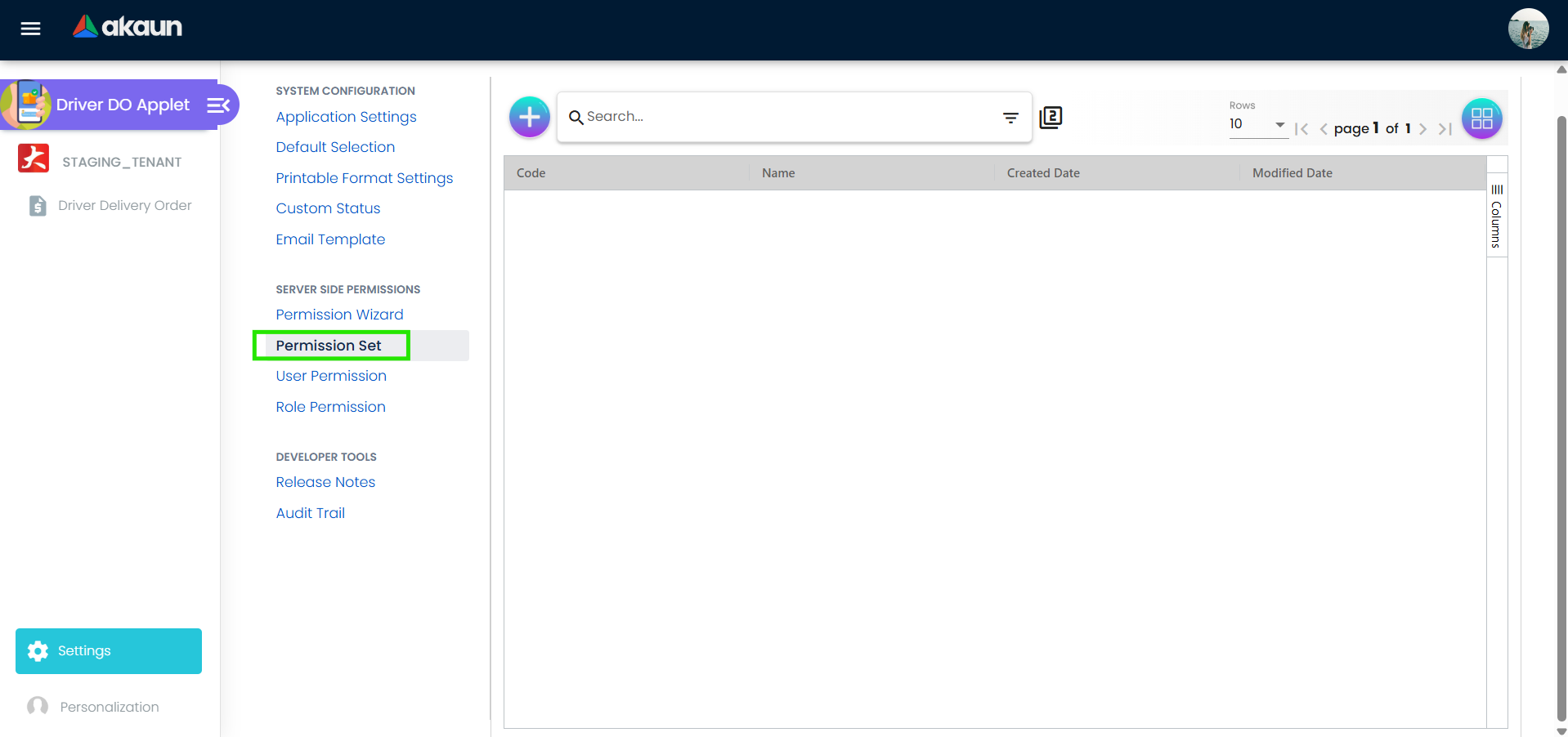 Permission set on Driver Delivery Order Applet