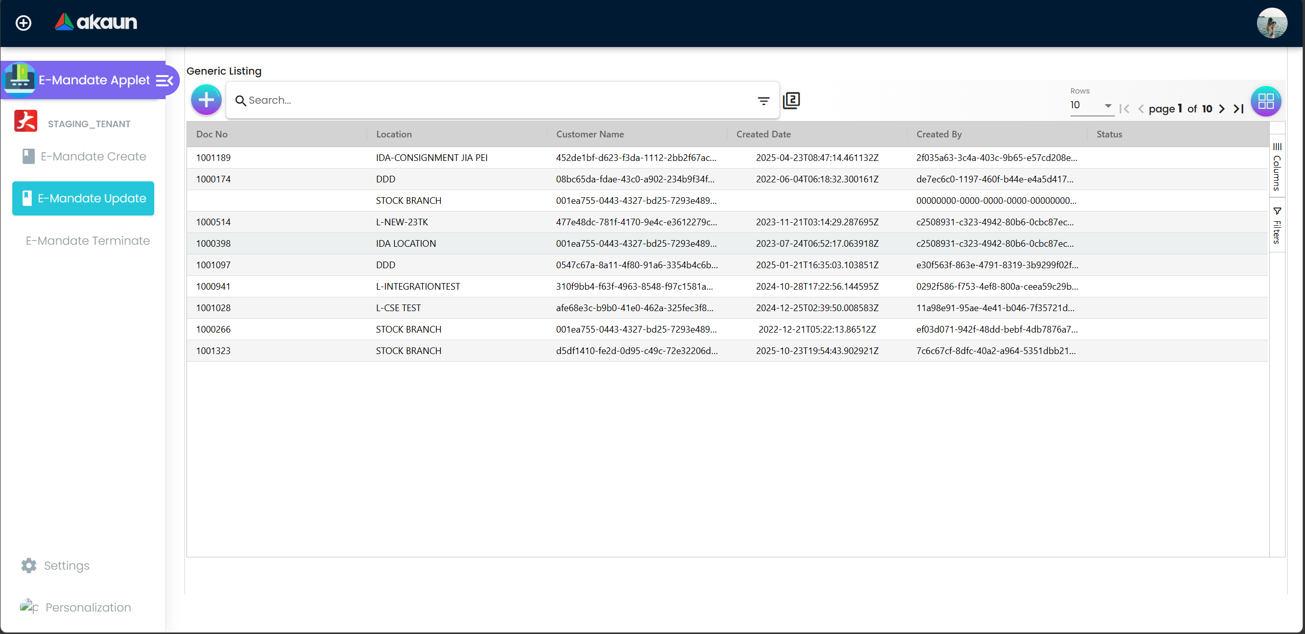 E-Mandate Update Interface