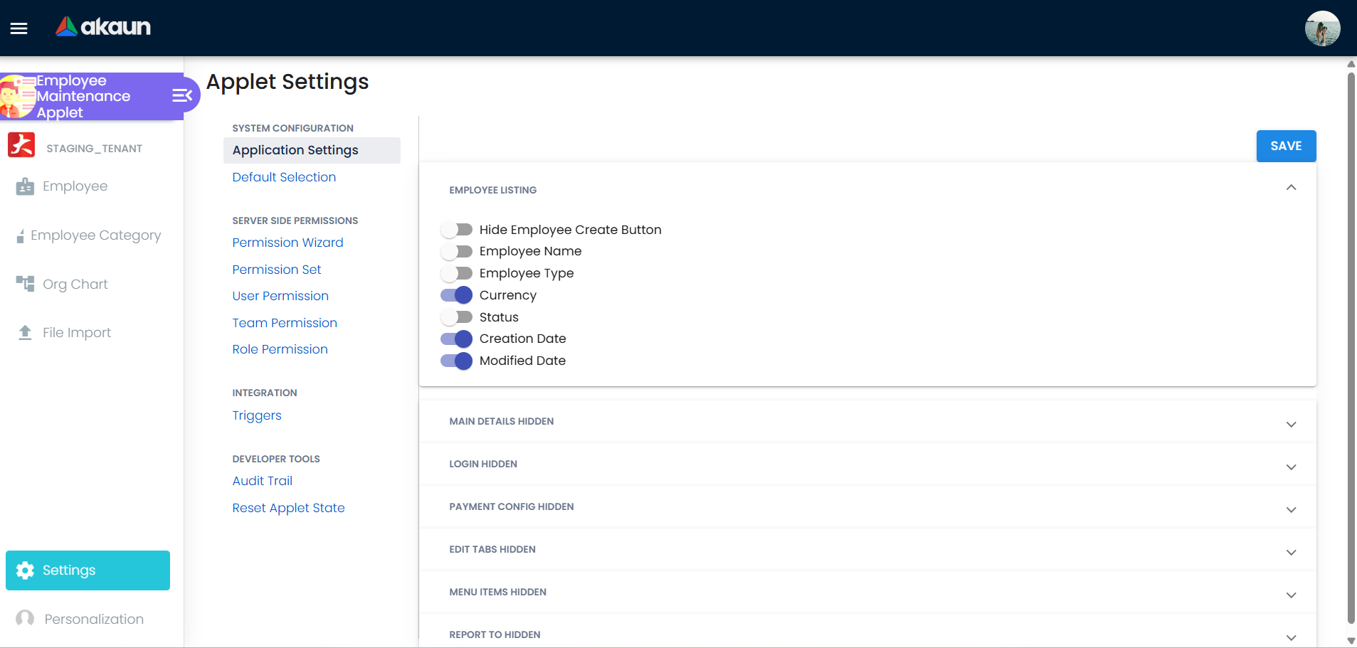 Application configuration