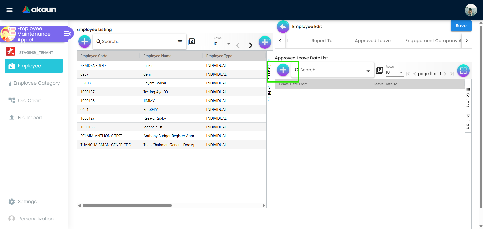 Report To tab in the applet
