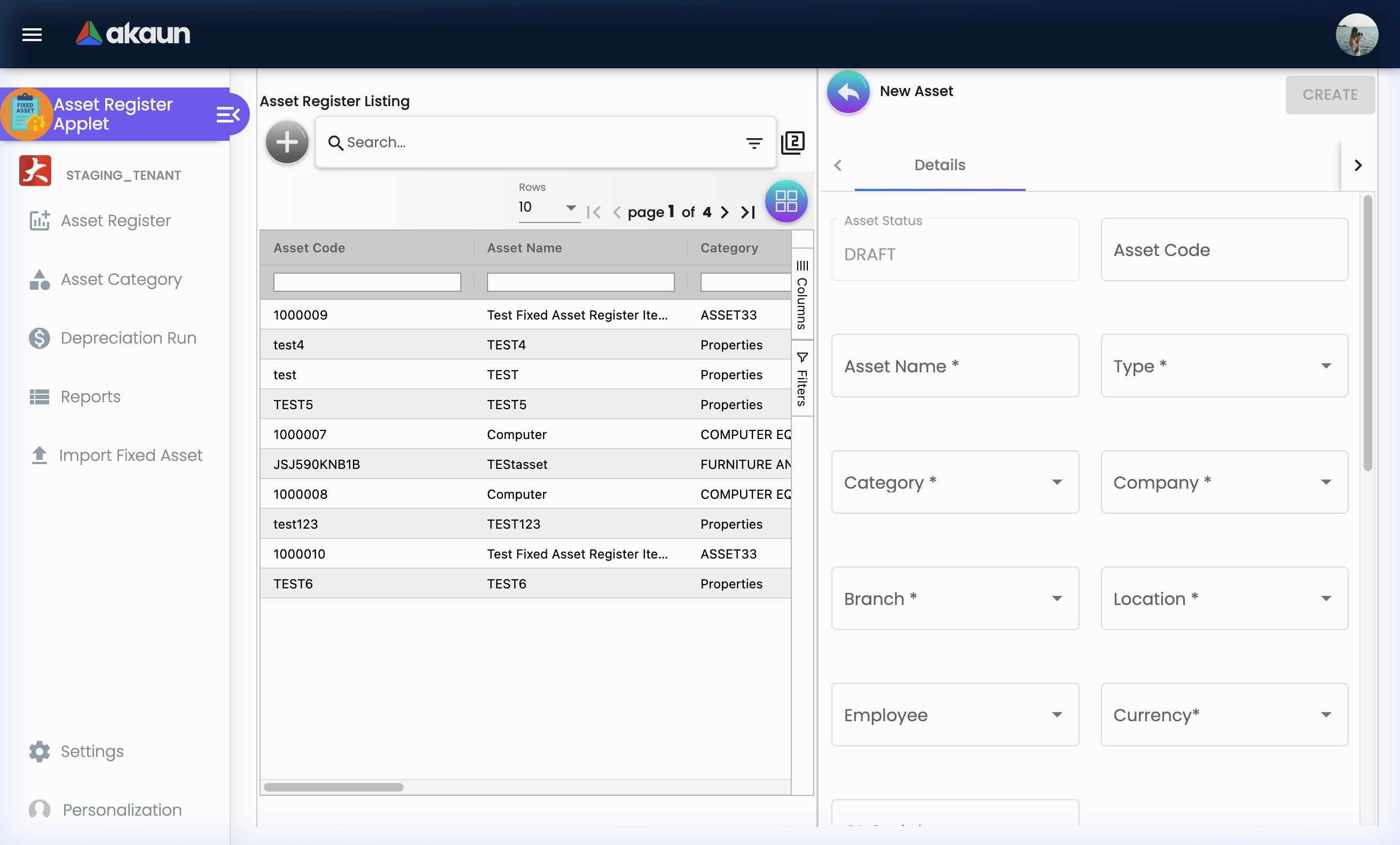 Create New Asset Form