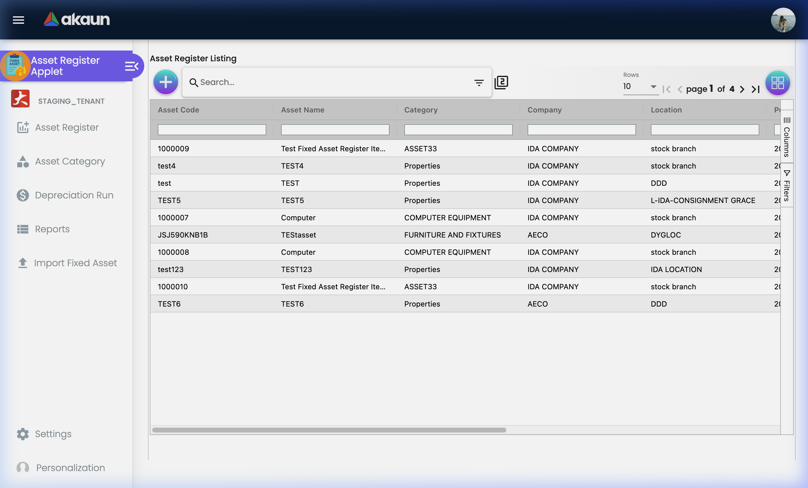 Asset Register Listing