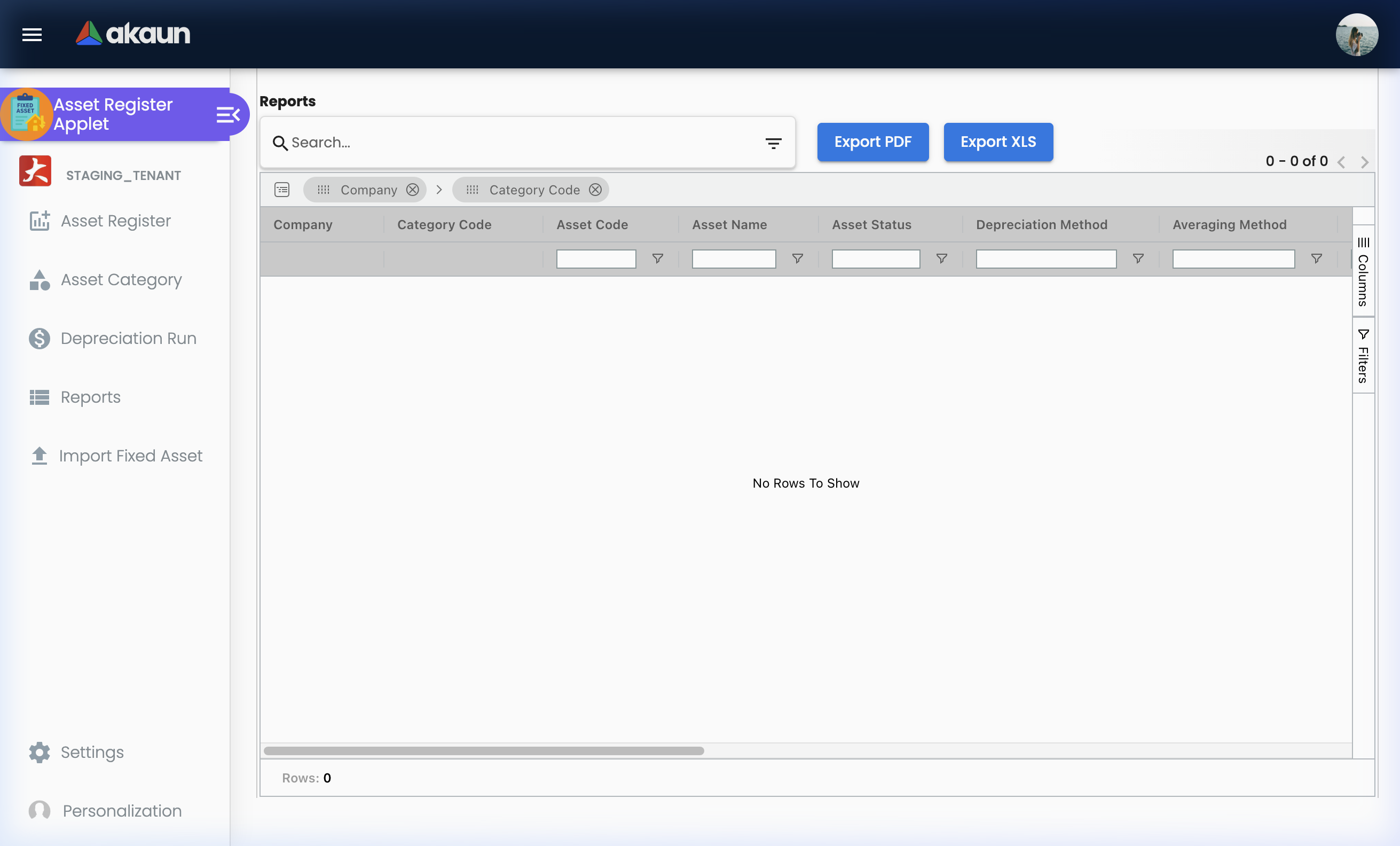 Reports Screen showing advanced filtering for reporting