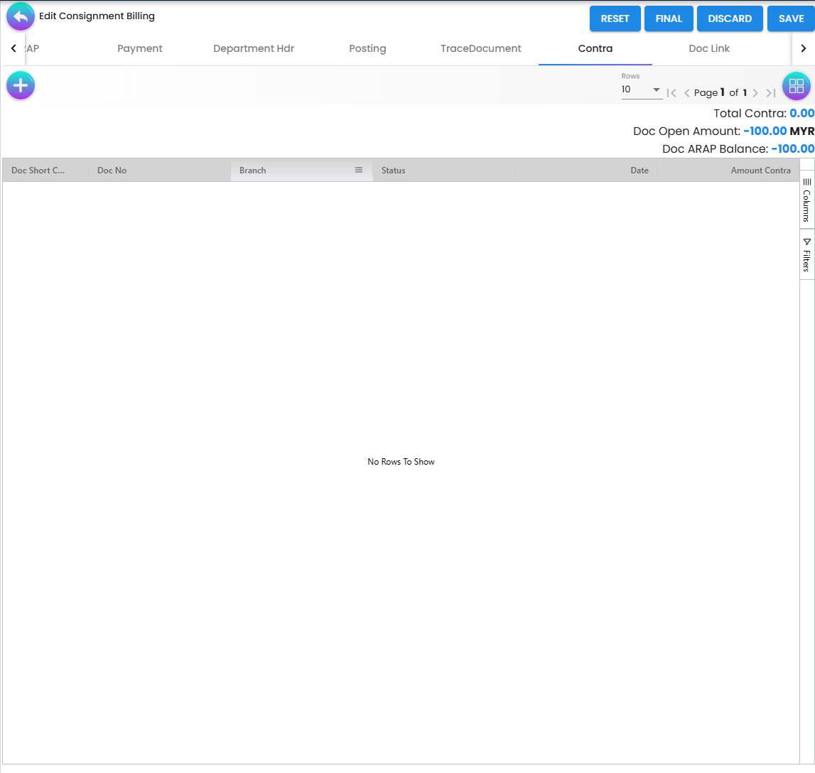 Contra Tab - offsetting invoice balances against existing customer credits