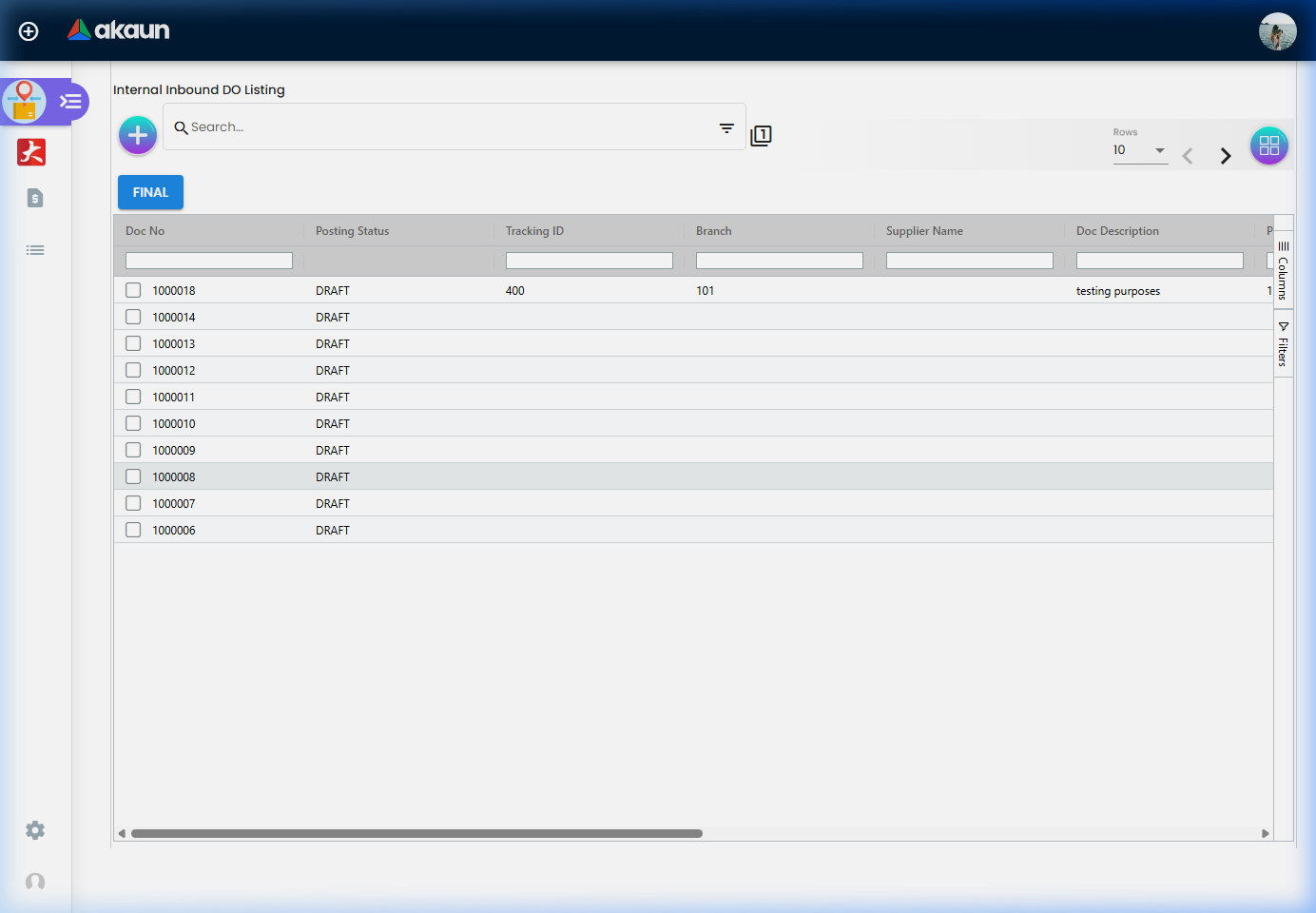Internal Inbound DO Listing