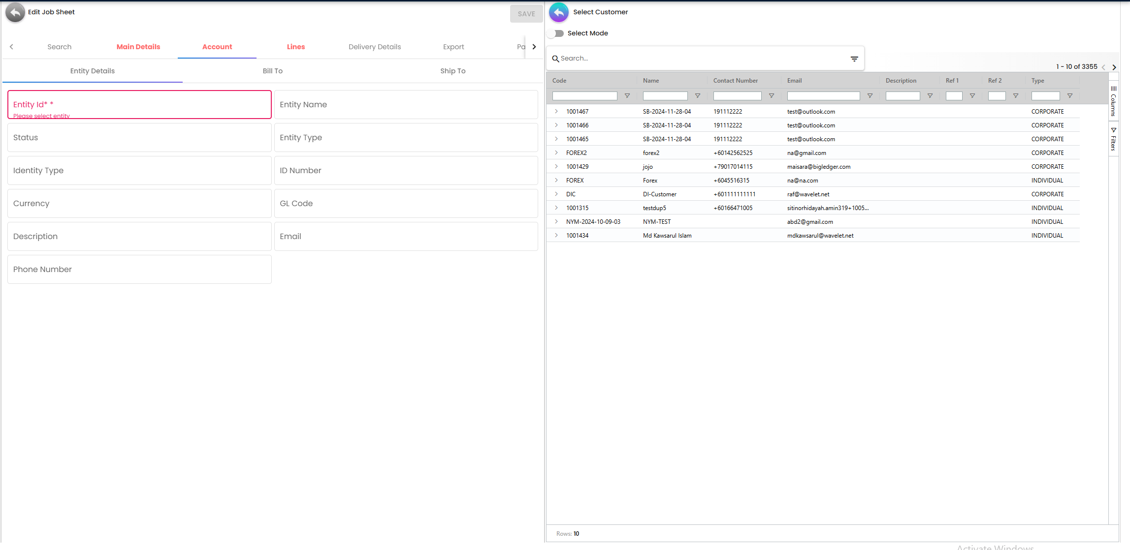 Account Tab - managing debtor entity details and billing relationships