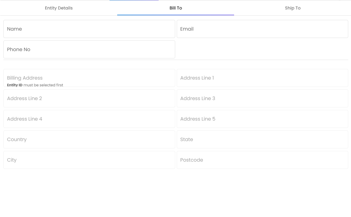 Bill To Sub-tab - specifying the formal billing address for tax and compliance