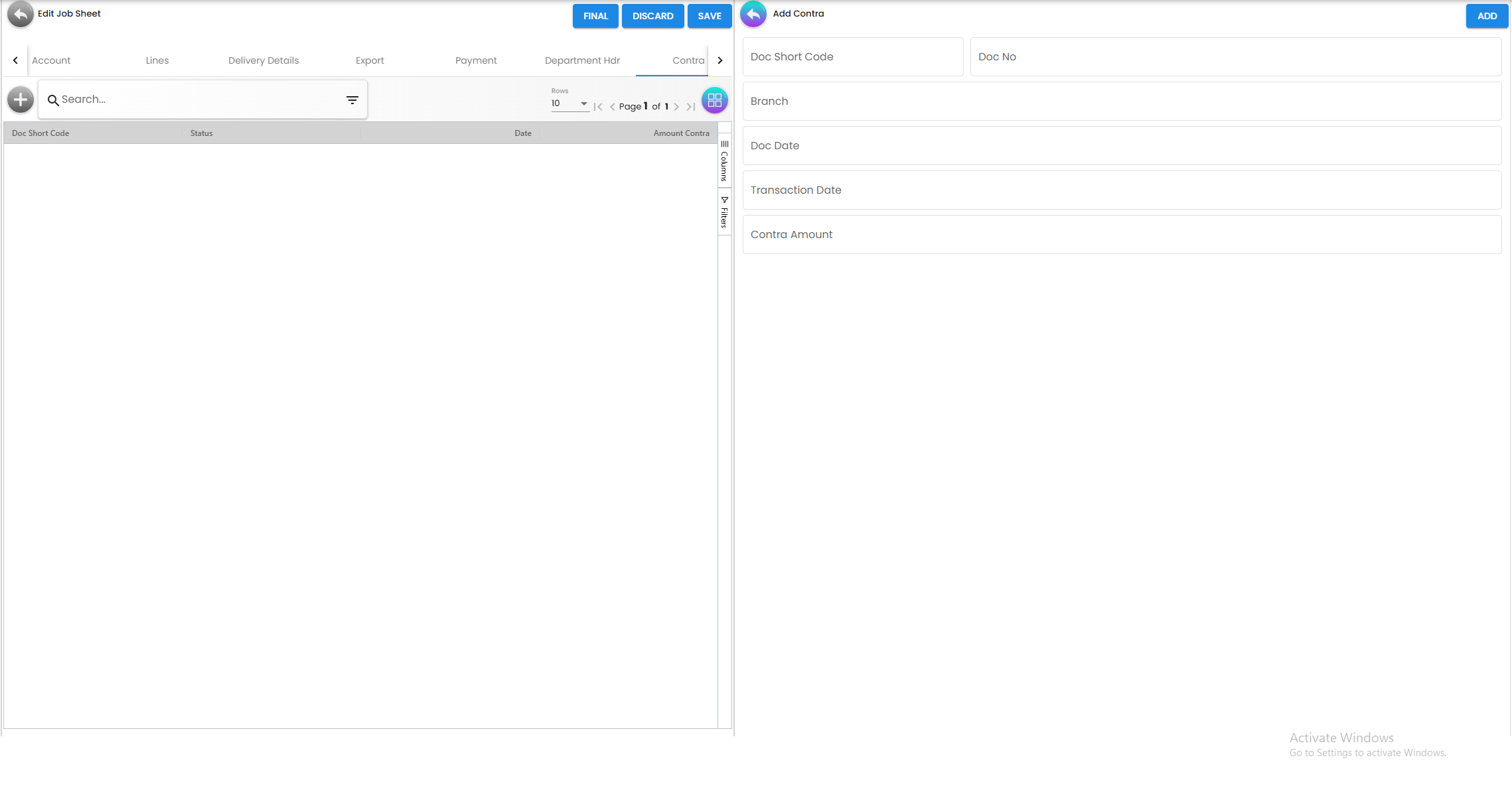 Contra Tab - offsetting jobsheet balances against existing customer credits