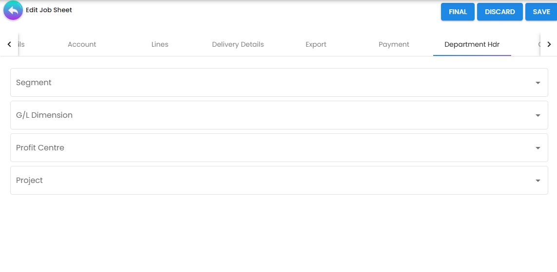 Department Hdr Tab - allocating job costs and revenue to internal profit centers