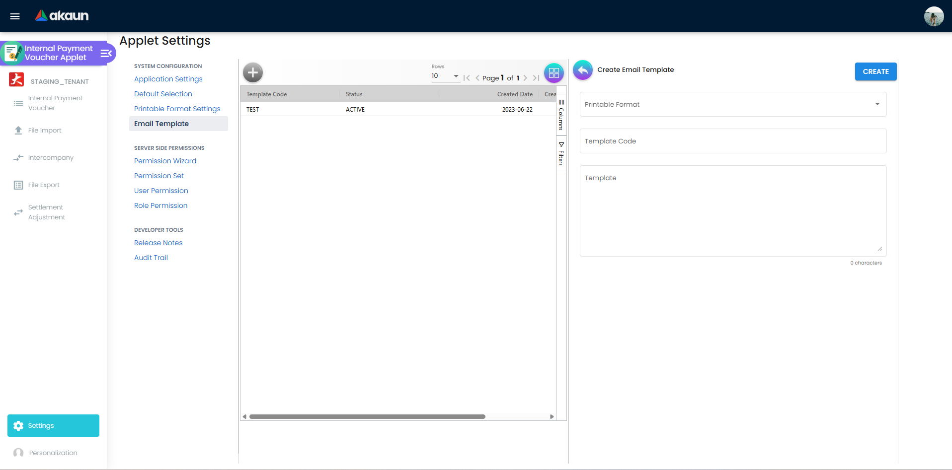 Create Email Template form