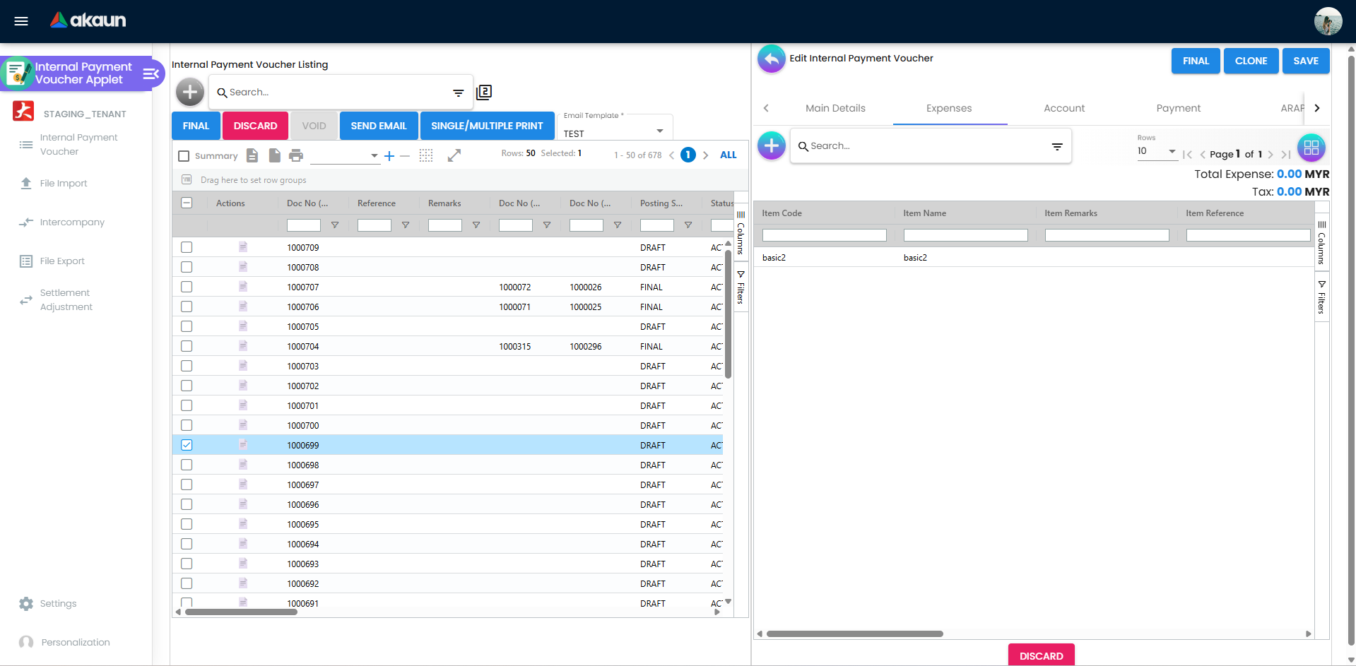 Expenses tab in edit view