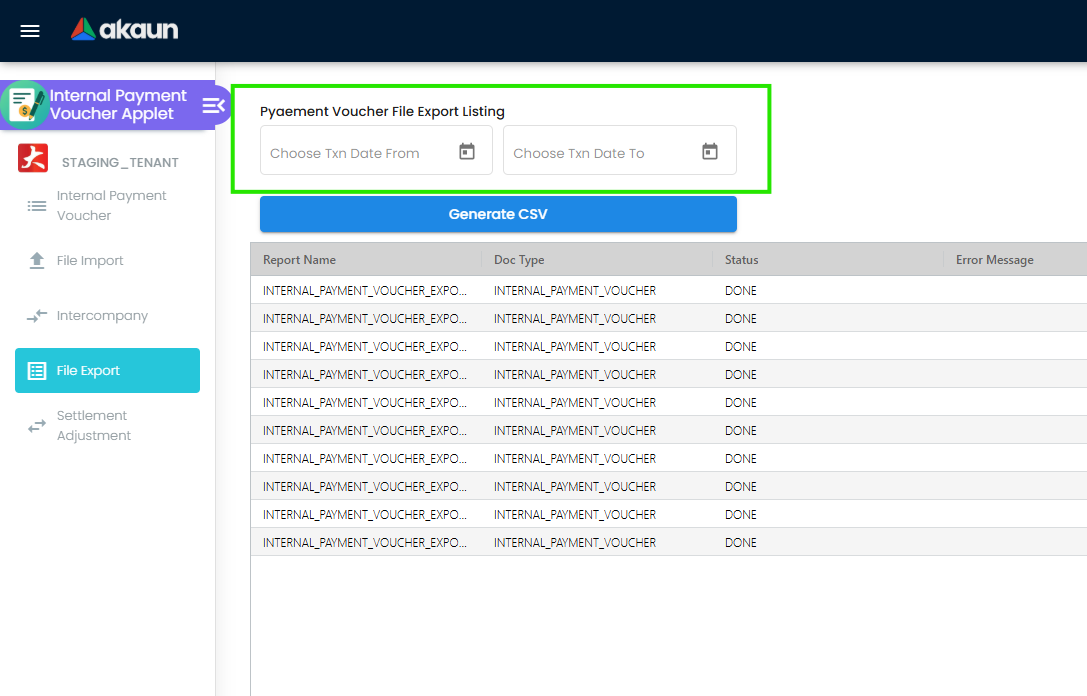 File Export date range filters