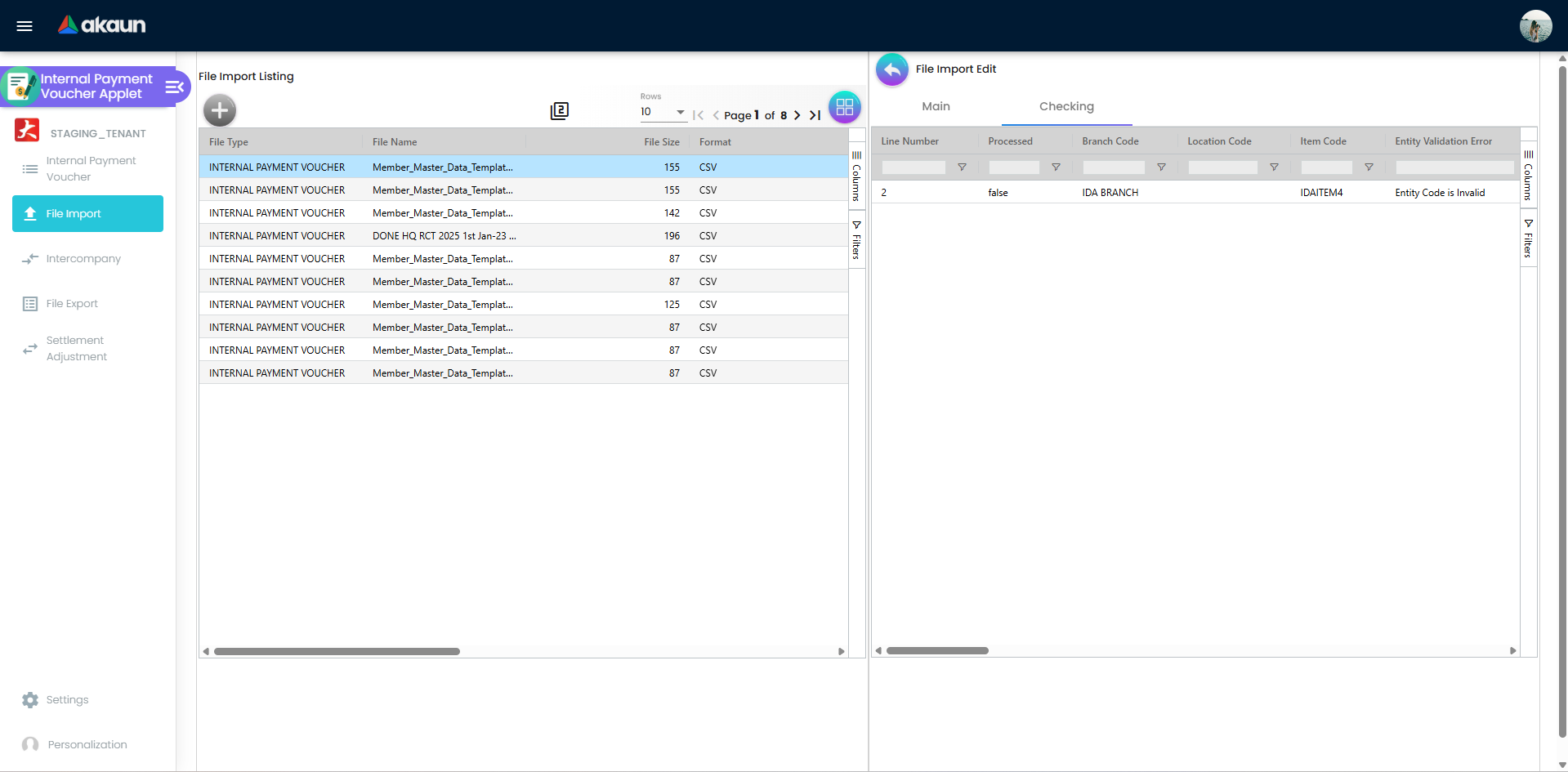 File Import Checking tab