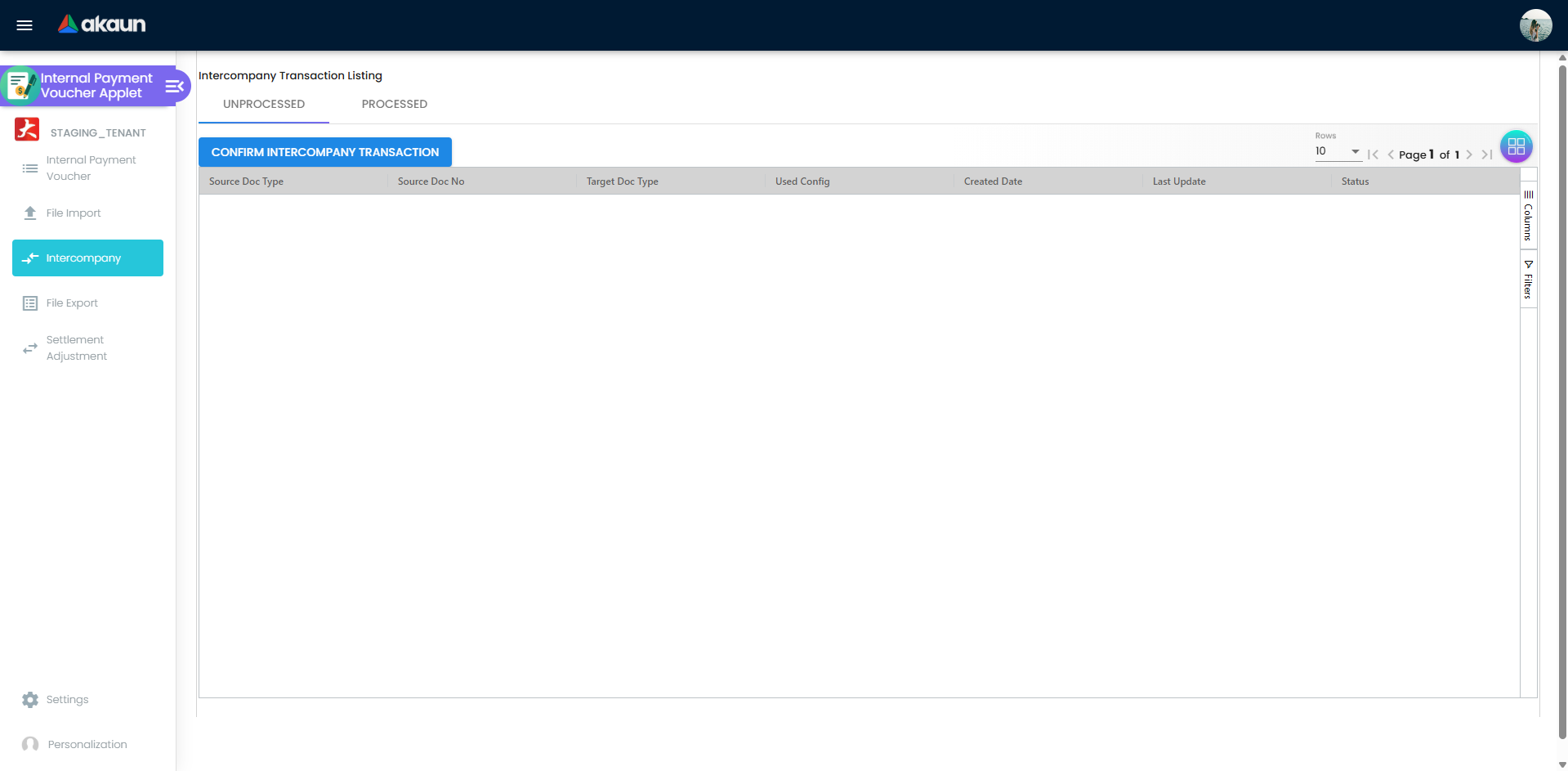 Intercompany transaction listing