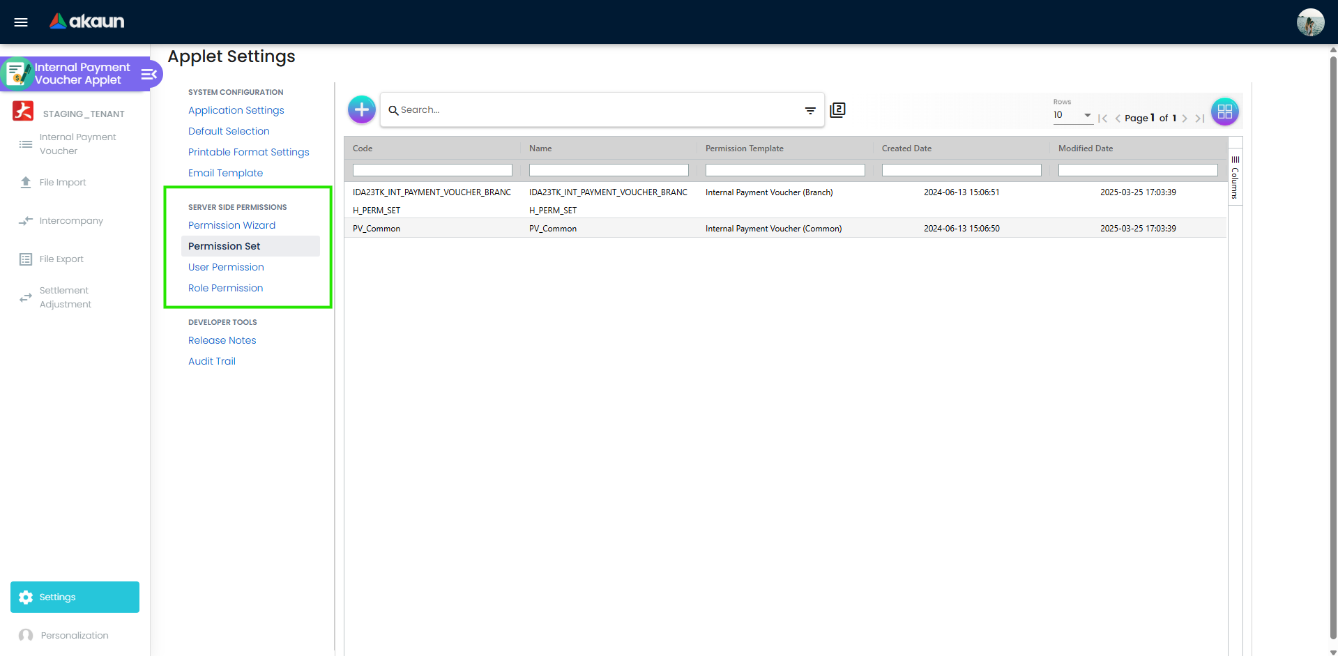 Permission Set settings