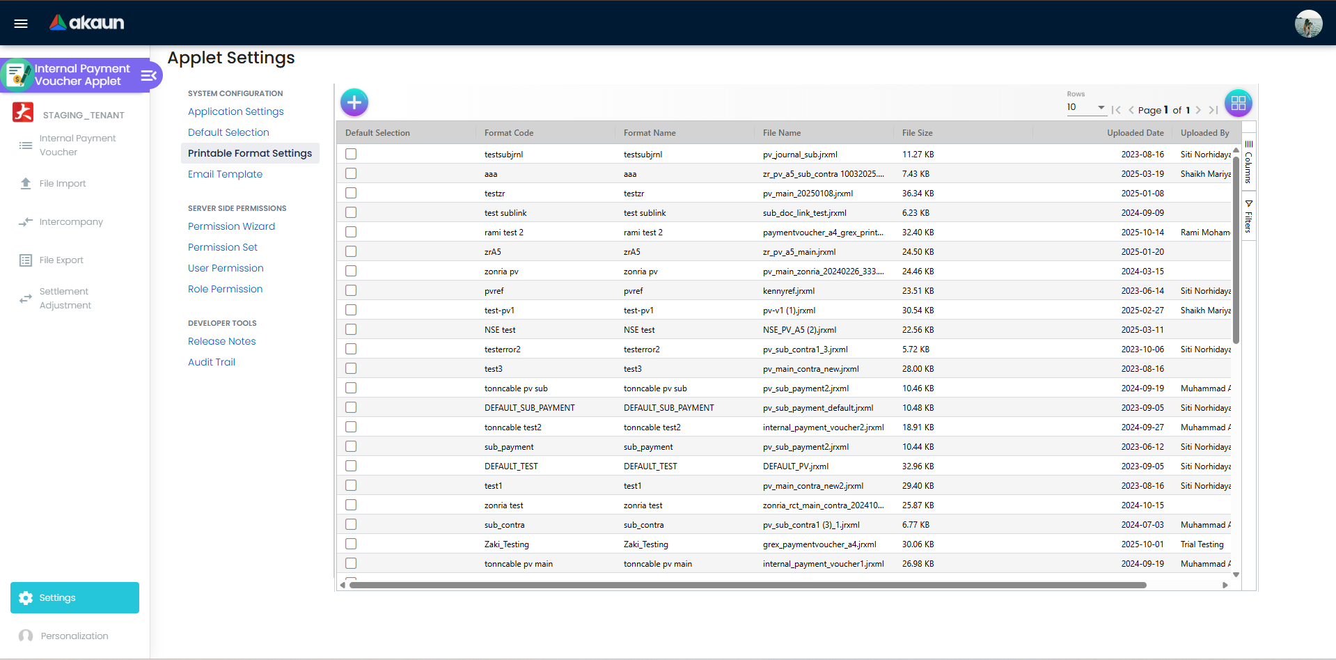 Printable Format Settings listing