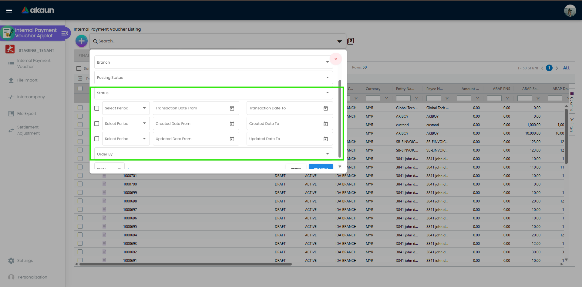 Advanced search filters