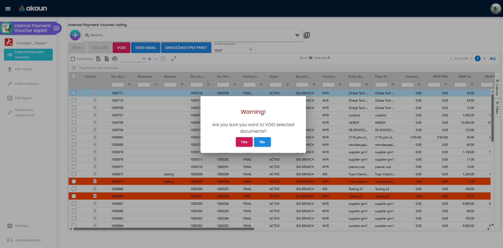 Confirmation on void document