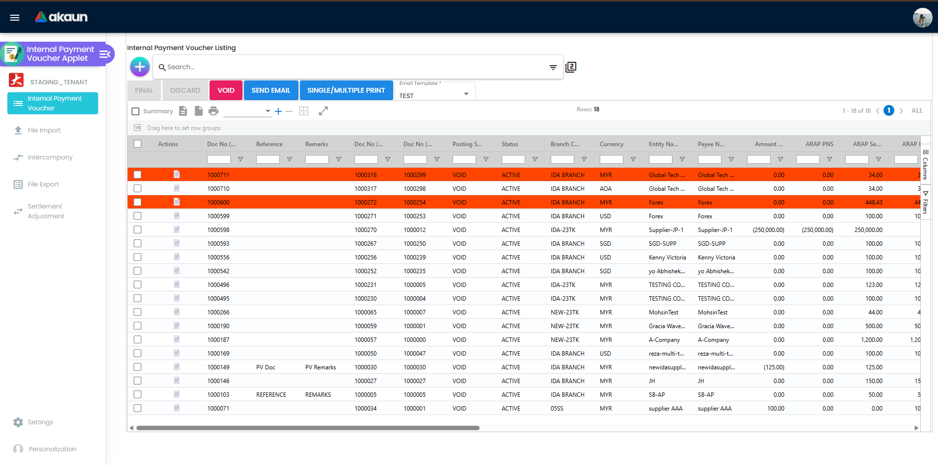 Show all the voided payment voucher