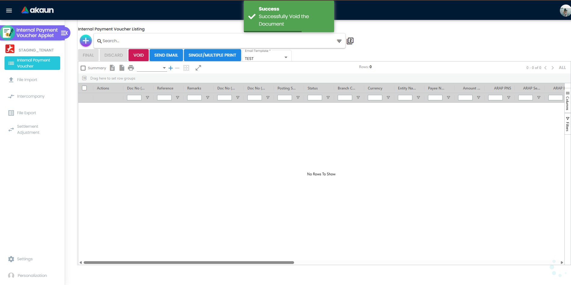 Successfuly VOID the payment voucher
